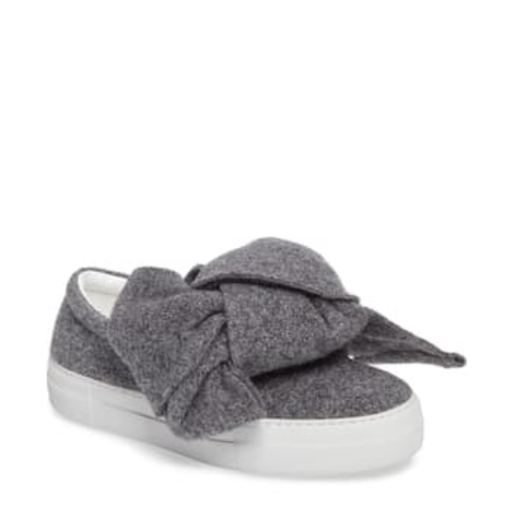 Joshua Sanders Grey Felt Bow Slip Ons 7/37